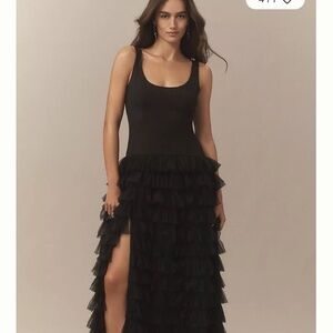 NWT Anthropologie HUTCH SLEEVELESS TIERED RUFFLE SIDE-SLIT MAXI DRESS black 8